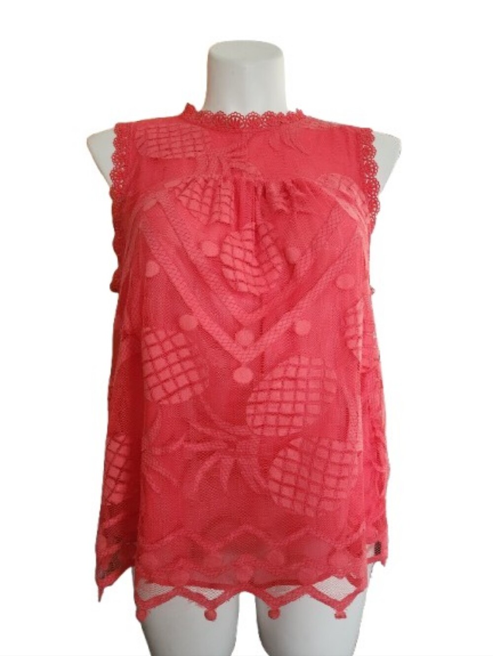 Anthropologie Maeve Pineapple Lace Blouse Women's Plus 18W Coral
